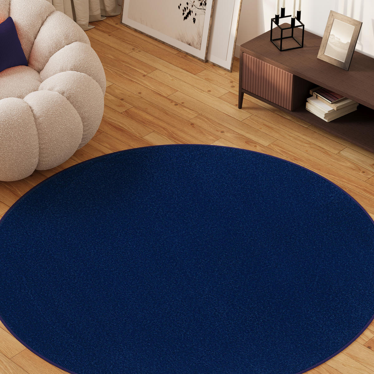 TEPPICH MONO Rund Outdoor Dunkelblau 100/100 cm - Dunkelblau, Textil (100/100cm) - Tapiso