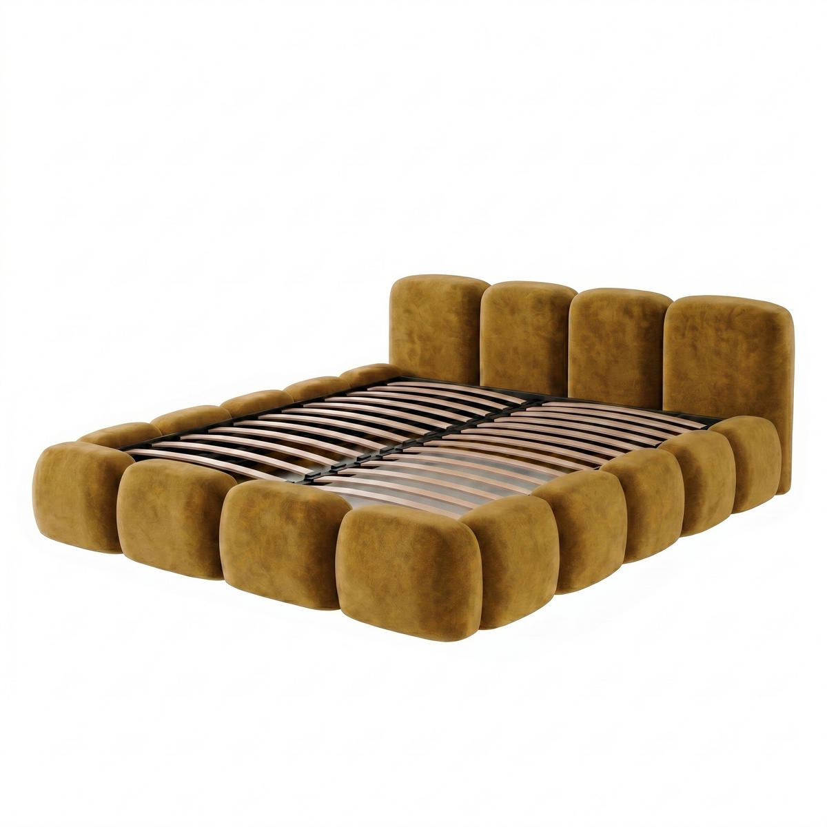 POLSTERBETT SUENO 140x200 cm in Gelb, gepolstertes Kopfteil, Metalllattenrost, Bettkasten, Velour-Stoff - Gelb/Naturfarben, Holz/Textil (140/200cm) - Muffo