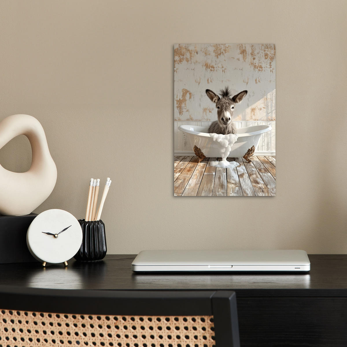 POSTER Esel - Tiere - Badewanne - Schaumstoff 20x30 cm - Weiß, Papier (20/30/0.1cm) - MuchoWow