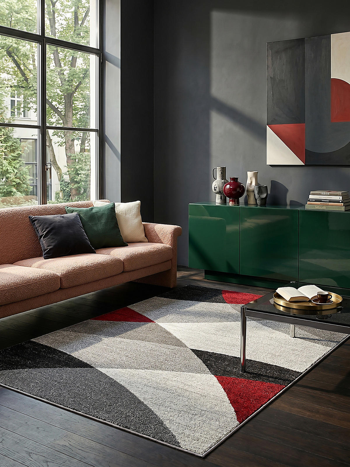 TEPPICH Niederflor Abstrakt THUR Polypropylen Rot-Grau 140 x 200 cm - Grau, Textil (140/200cm) - KADIMA DESIGN