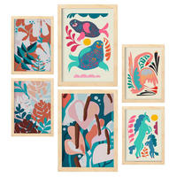 POSTER Set Mit 6 Lebende Harmonie In Tiere Zusammenfassungen A3 & A4 Rahmen Aus Hellem Holz - Beige, Papier (29/3cm) - Nacnic