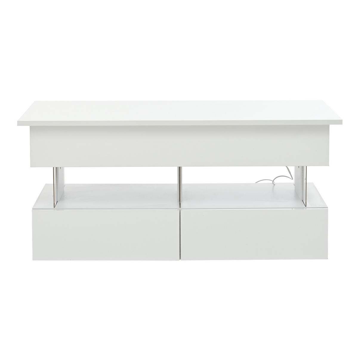 KONFERENČNÍ stolek, 100/50/46 cm bílý, výškově nastavitelný s LED a úložným prostorem - bílá, kompozitní dřevo (120/50/46cm) - BEAOK