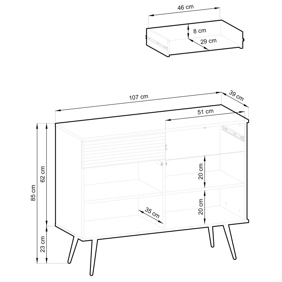 SIDEBOARD VENEZIA 107/85/39cm mit 2 Schubladen 2 Türen Weiß - Weiß, Holzwerkstoff (107/85/39cm) - MASSENO