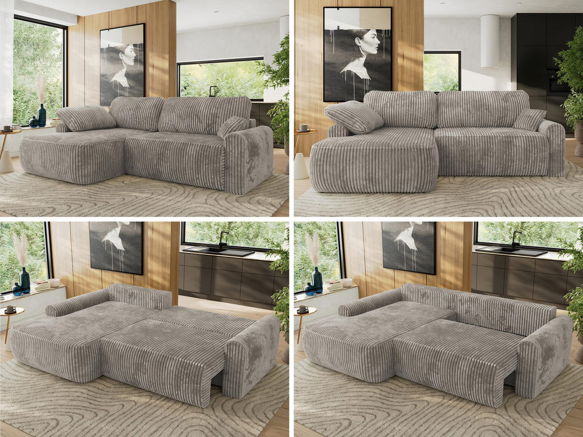 ECKSCHLAFSOFA CUBO L Hellbraun Cord - links - Hellbraun/Schwarz, Kunststoff/Textil (273/187cm) - MKS