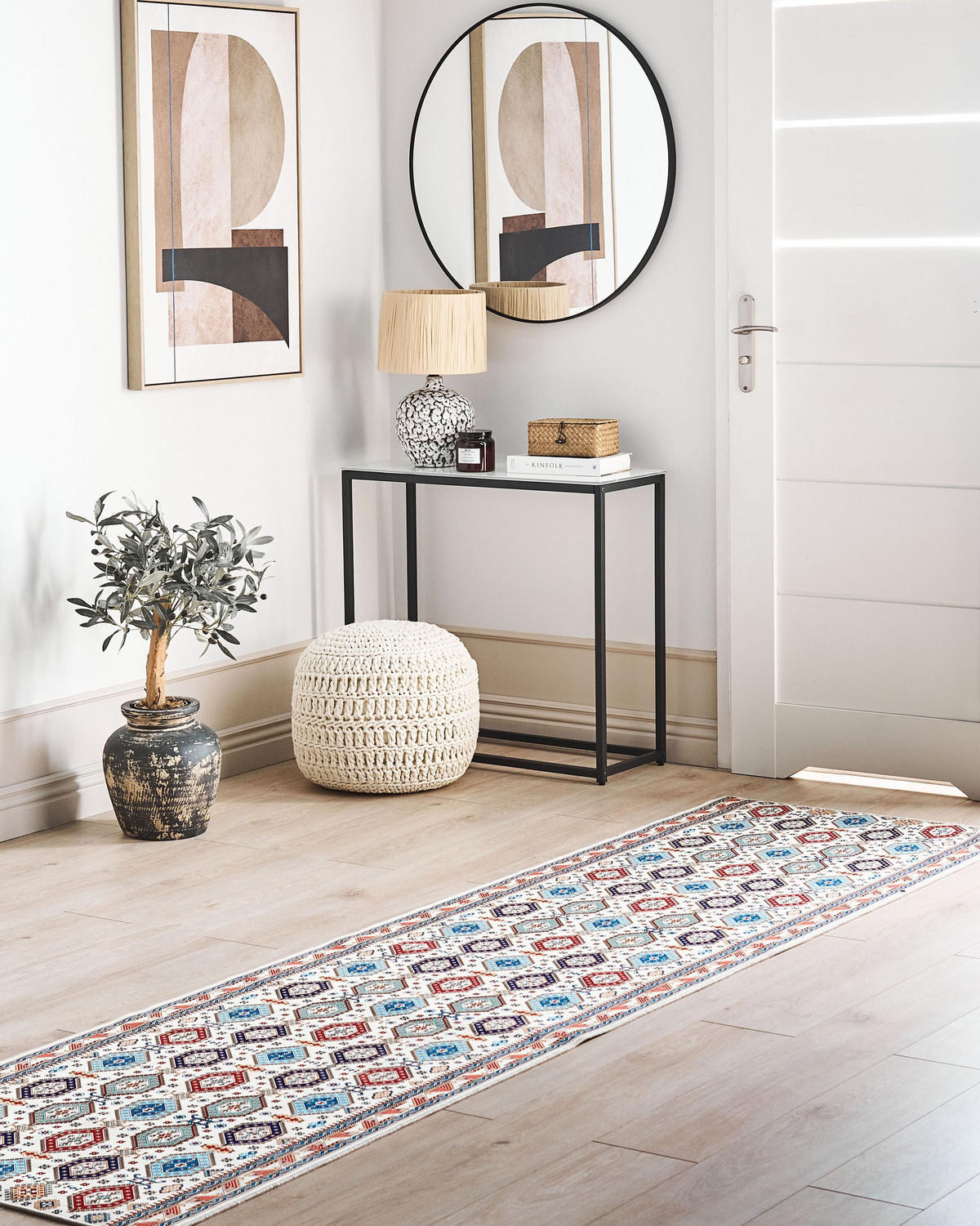 KURZFLOR-TEPPICH Bunt 80/300 cm Hacilar - Blau/Beige, Textil (80/300cm) - Beliani