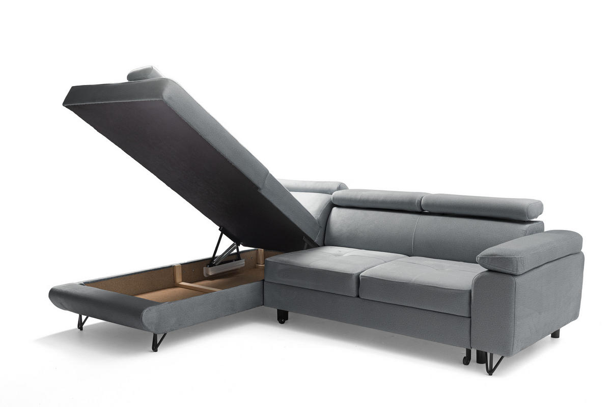 ECKSOFA JUNIOR L Links mit Schlaffunktion 194x128 Velours Grau - Schwarz/Grau, Holz/Textil (249/184cm) - Muffo