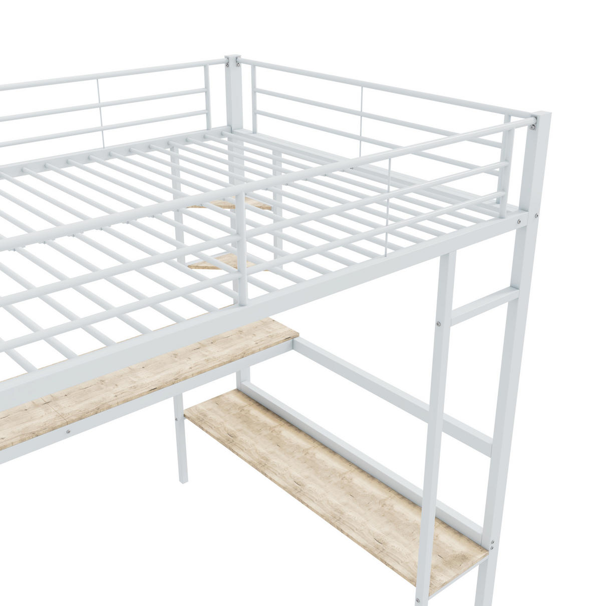 HOCHBETT 140/200 cm Weiß aus Metall und MDF mit Schreibtisch - Weiß, Metall (140/200cm) - OKMYHOME