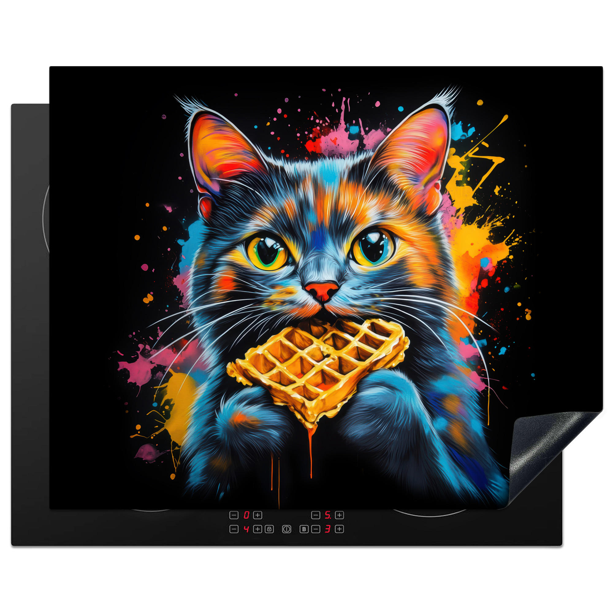 ZAŠČITA ZA INDUKCIJSKO PLOŠČO Grafiti mačka 65x52 cm cm - večbarvno, umetna masa (65/52/0.2cm) - MuchoWow