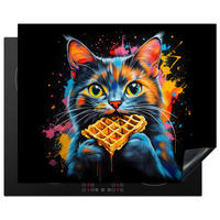HERDABDECKPLATTE Katze - Graffiti - Bunt - Waffel - Essen Herdabdeckung Induktionsfeld 65x52 cm - Multicolor, Kunststoff (65/52/0.2cm) - MuchoWow