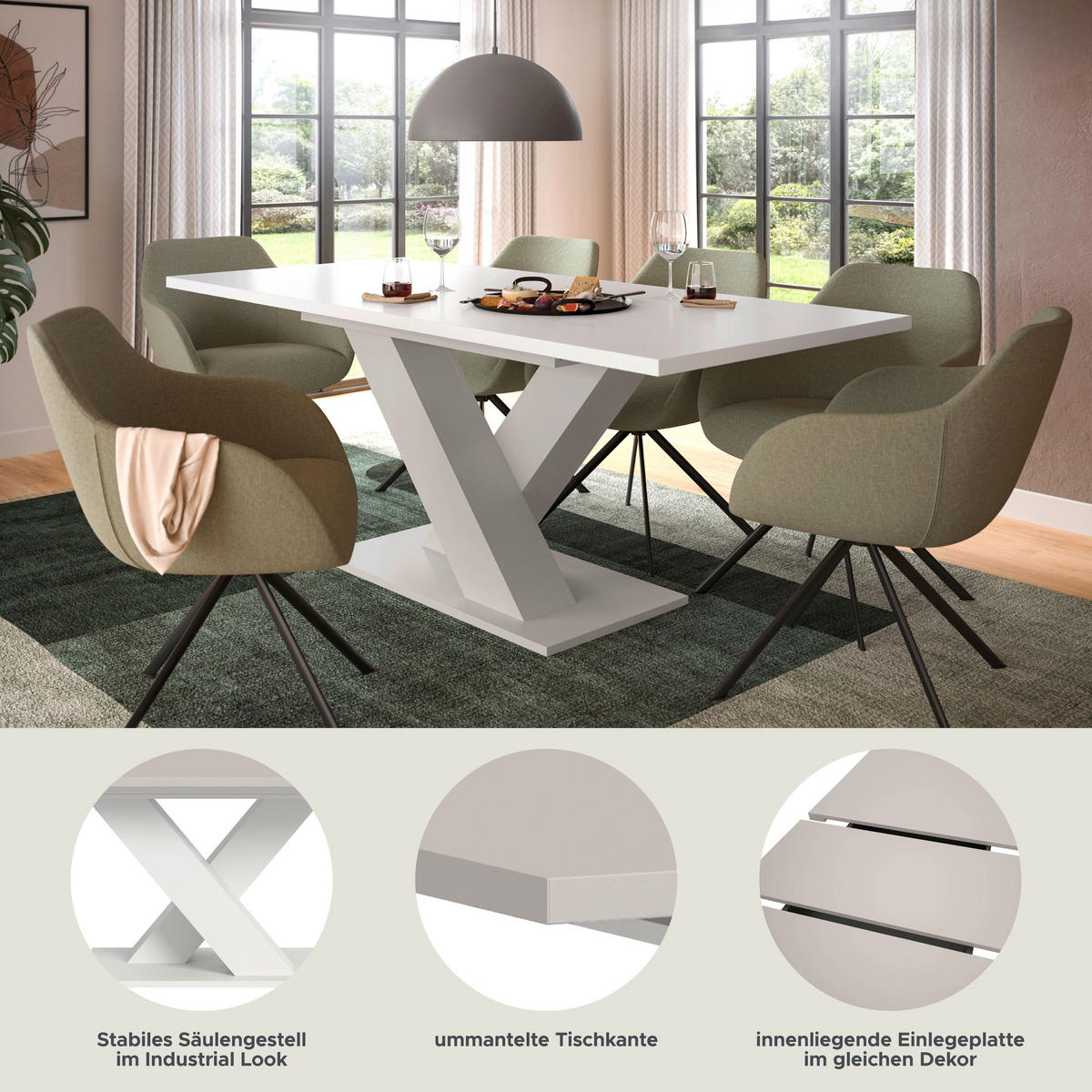 ESSTISCH MOTION (B/H/T: ca. 150/76/90 cm) in Weiß/Kaschmir - Weiß, Holzwerkstoff (90/150/76cm)