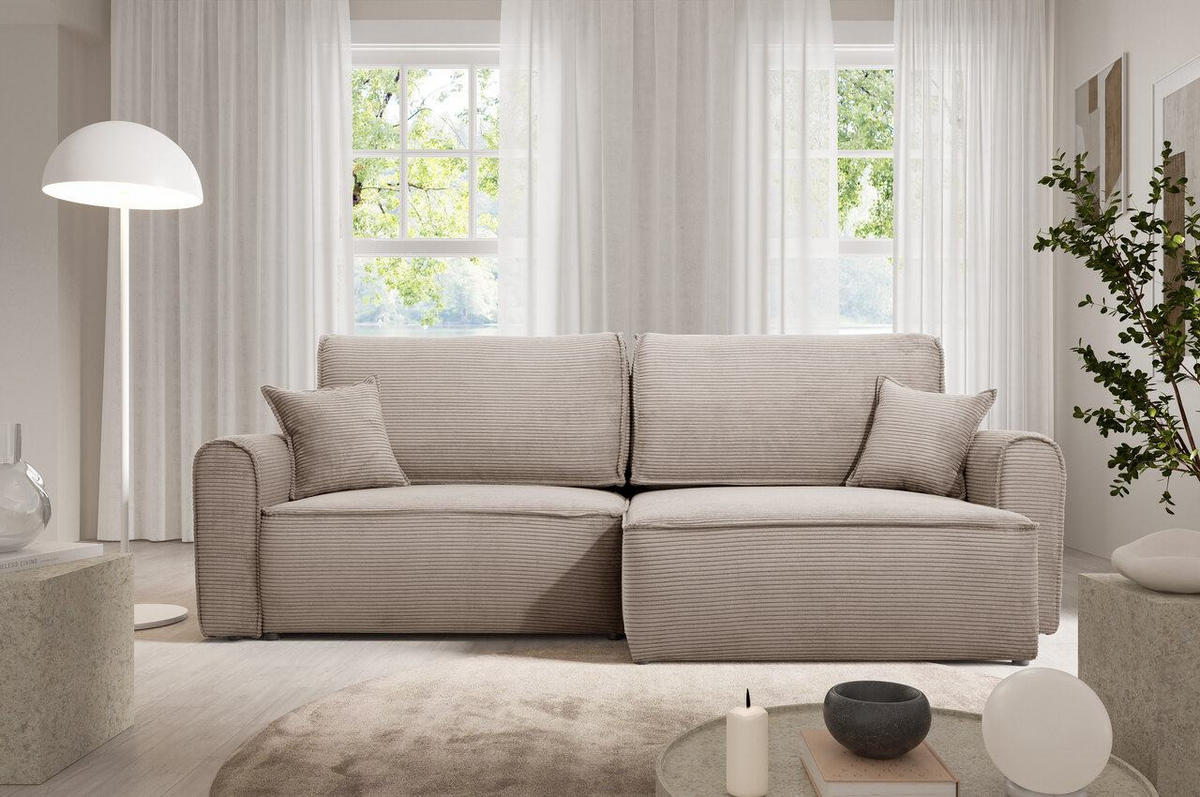 ECKSOFA mit Schlaffunktion Beige - Sandfarben, Textil (244/148cm) - Furnisell