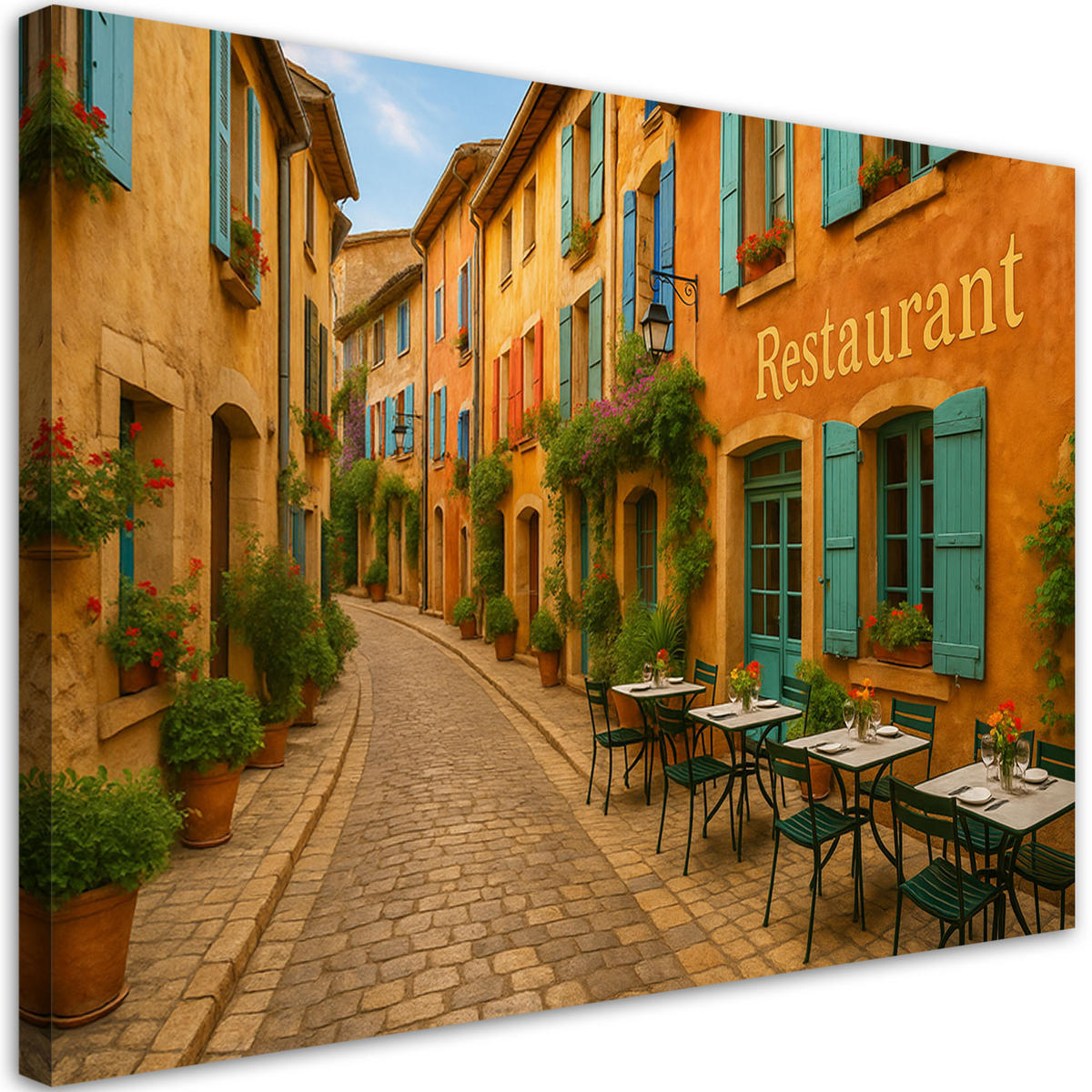LEINWANDBILD Italienische Straße Restaurant 120x80cm - Orange, Textil (120/80cm) - Feeby