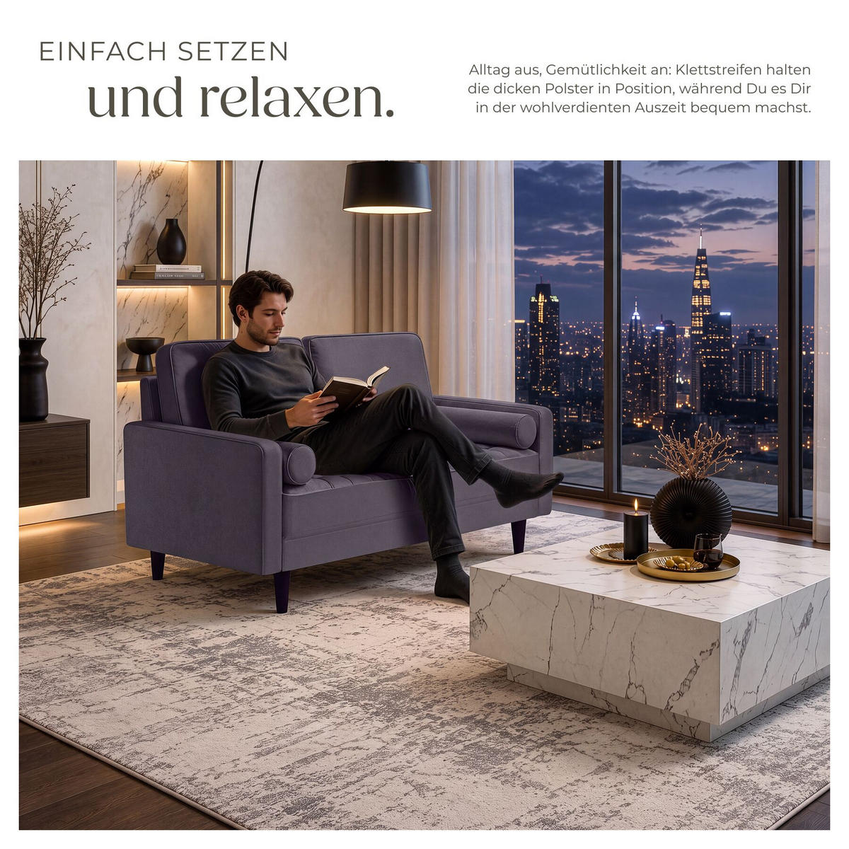 SOFA Skagen, 135 x 76 x 85 cm, Samtoptik grau - Braun/Grau, Kunststoff/Textil (135/85/76cm) - tectake