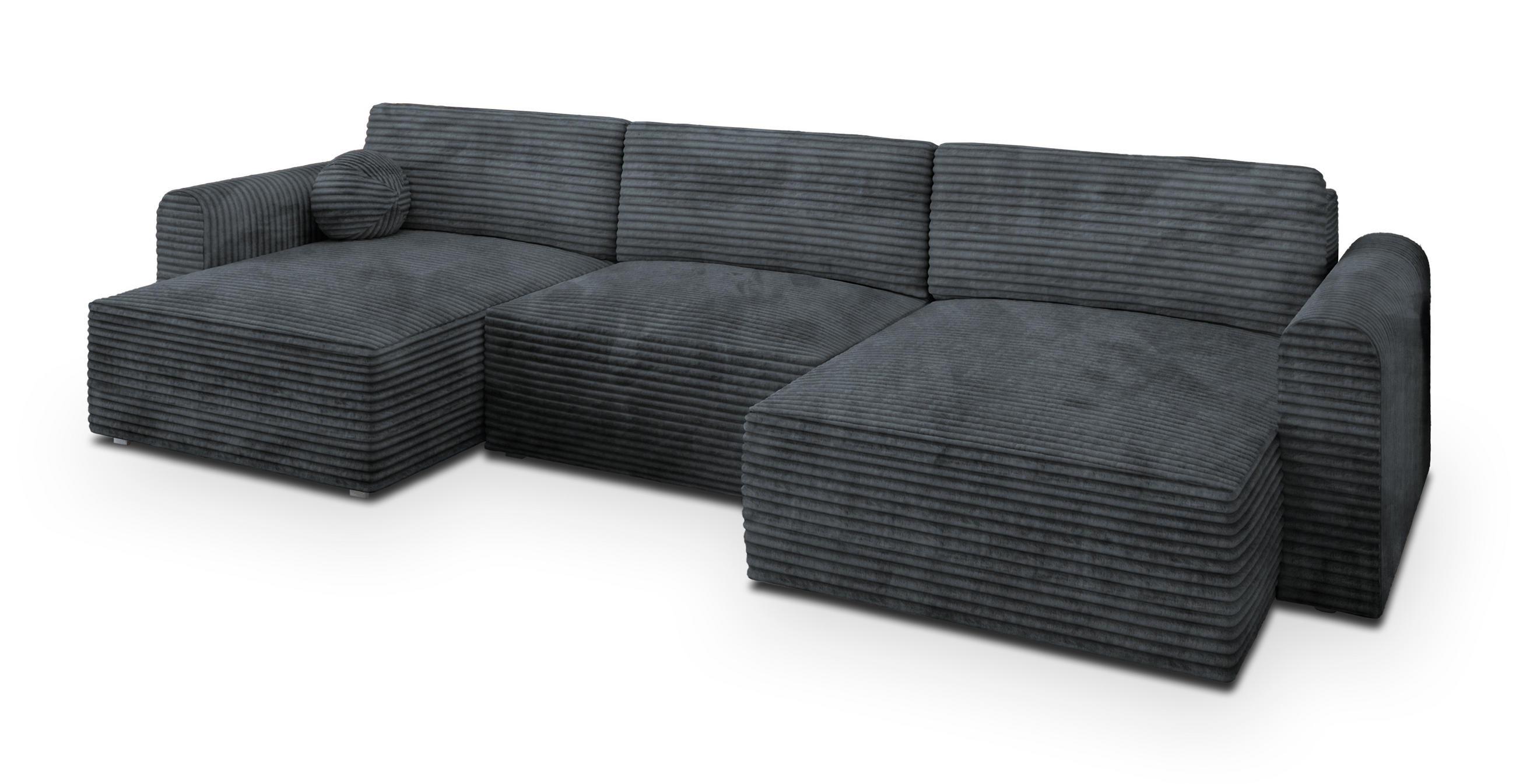 WOHNLANDSCHAFT FENTO Grau Kordstoff mit Schlaffunktion - Grau, Holz (347/90/148cm) - MASSENO