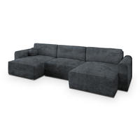 WOHNLANDSCHAFT FENTO Grau Kordstoff mit Schlaffunktion - Grau, Holz (347/90/148cm) - MASSENO