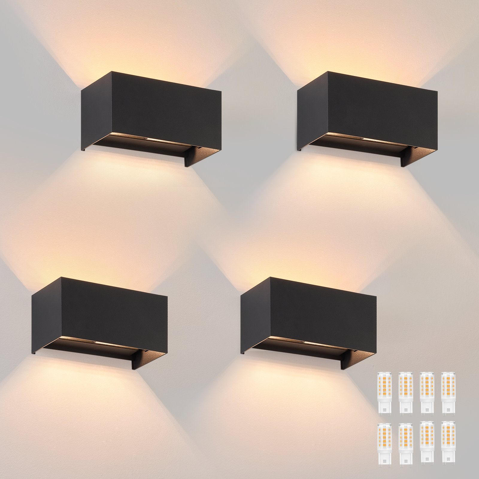 WANDLEUCHTE Inspiration 4er Set - Schwarz, Metall (10/10/20cm) - Nettlife