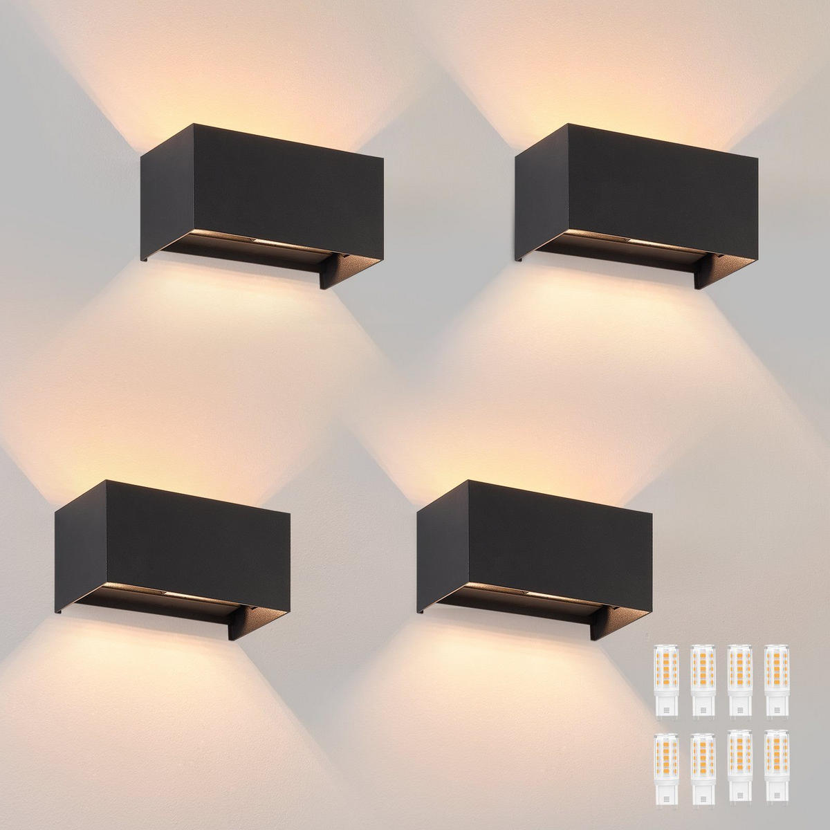 WANDLEUCHTE Inspiration 4er Set - Schwarz, Metall (10/10/20cm) - Nettlife