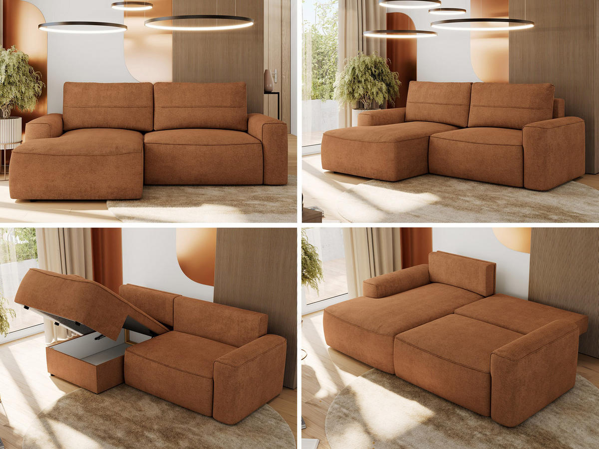 ECKSOFA BELLUNO L Orange Strukture - Links - Schwarz/Orange, Textil (144/233cm) - MKS