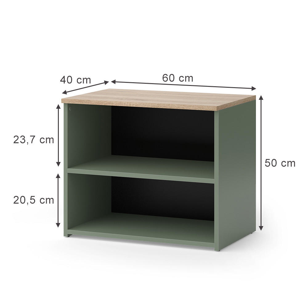 LOWBOARD Wido Grün 60 x 50 cm mit 2 Fächern - Grün/Sonoma Eiche, Holzwerkstoff (60/50/40cm) - Vicco
