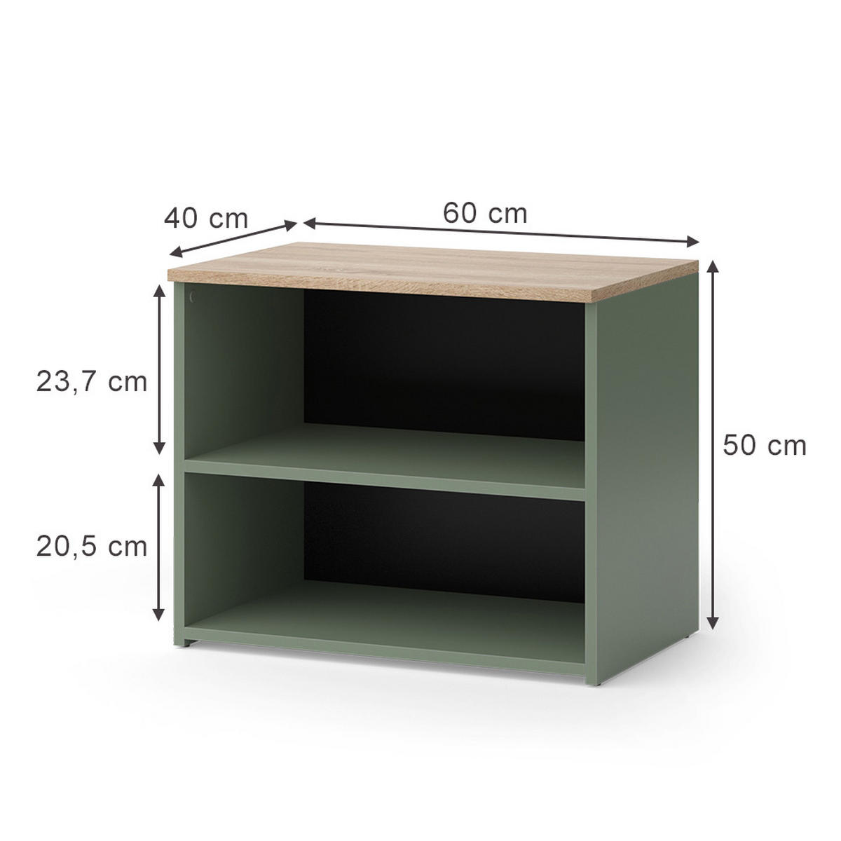LOWBOARD Wido Grün 60 x 50 cm mit 2 Fächern - Grün/Sonoma Eiche, Holzwerkstoff (60/50/40cm) - Vicco