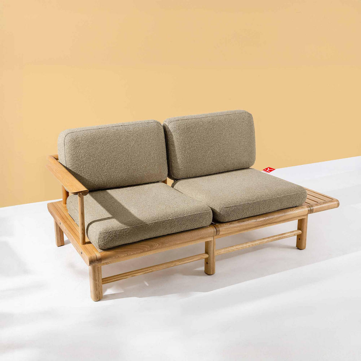 GARTENSOFA ATREDA 2-Sitzer, mit Ablage - Beige, Holz/Textil (175/74/80cm) - KONSIMO®