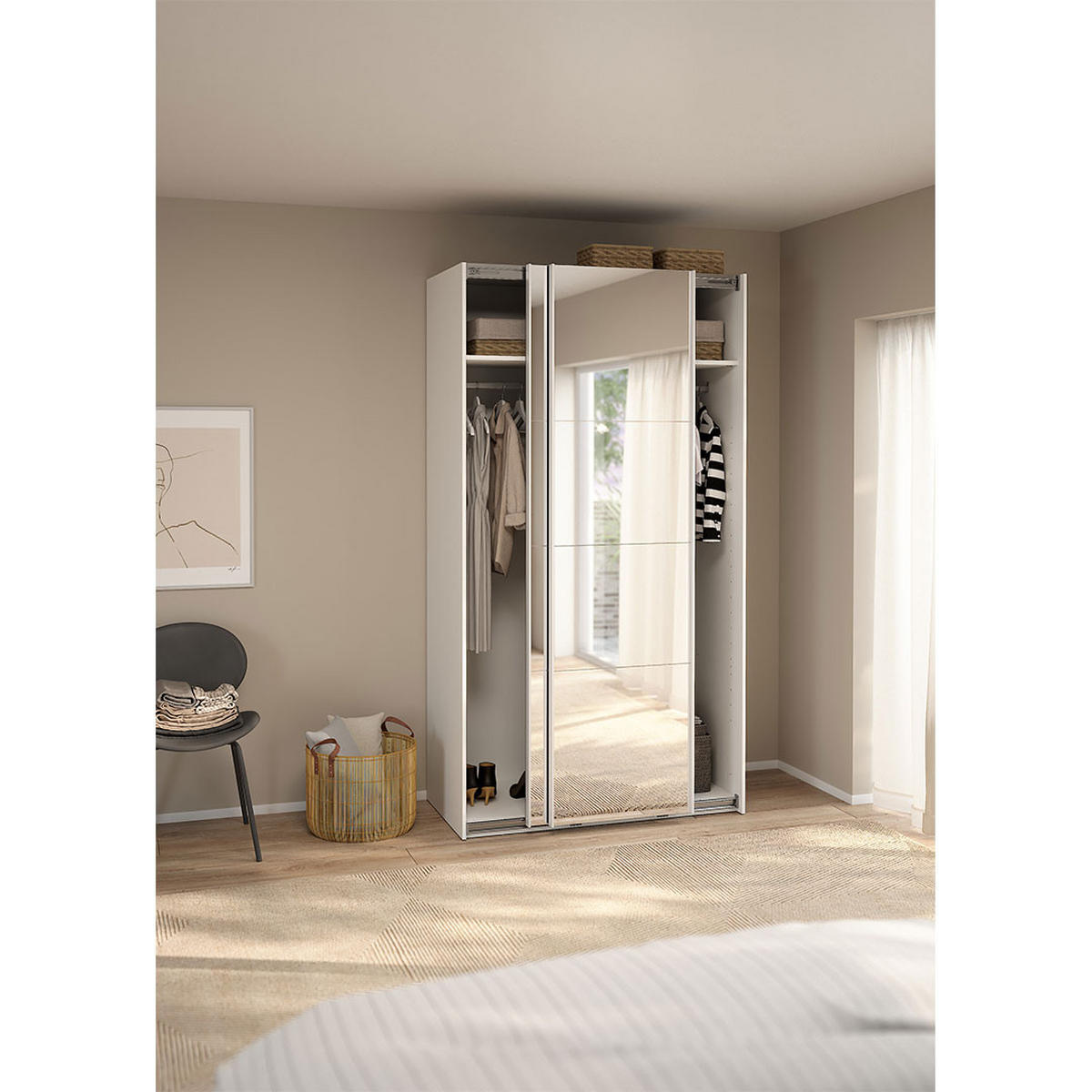 SCHIEBETÜRENSCHRANK, Catania, Weiß, Holzwerkstoff, 119 x 67 x 221 cm - Weiß, Holzwerkstoff (119/221/67cm) - ebuy24
