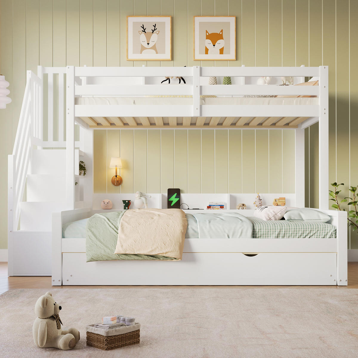 ETAGENBETT 140x200 cm mit Ausziehbett, Weiß - Weiß, Holz (140/200cm) - KOMHTOM