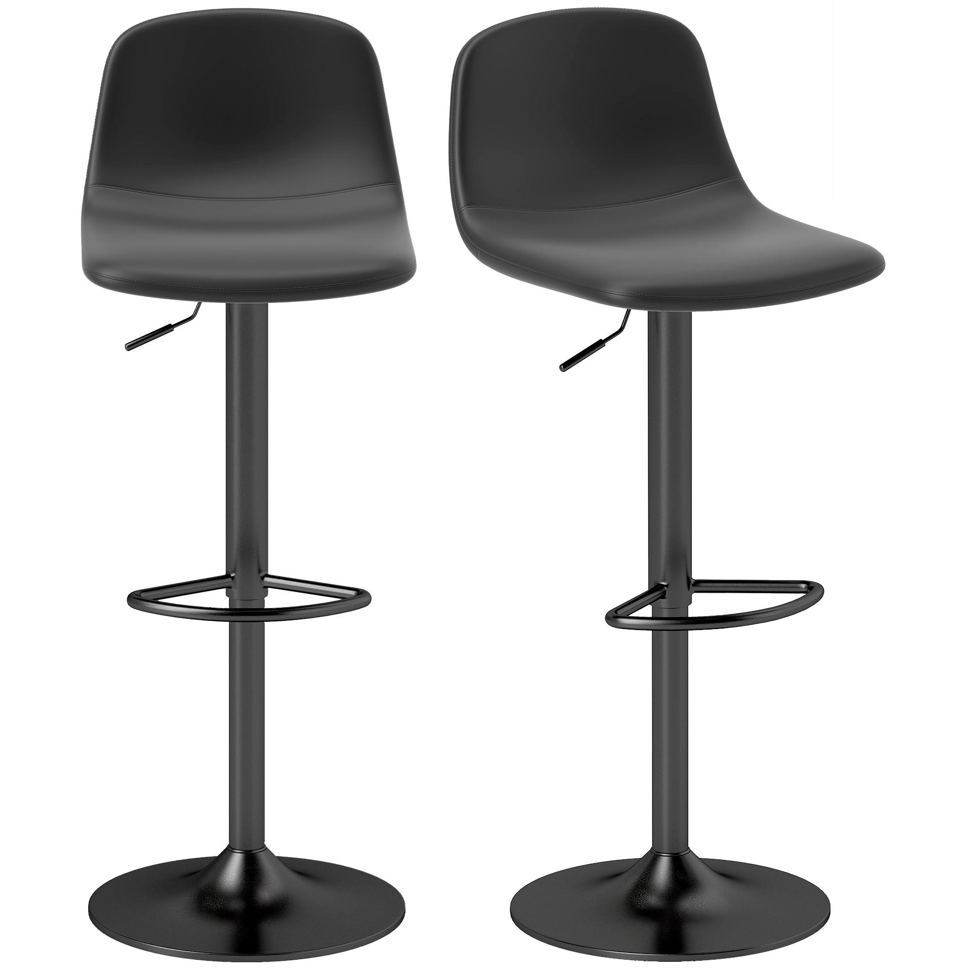 2ER-SET Barhocker, Barstühle mit Kunstlederbezug, drehbar, Schwarz - Schwarz, Metall (44/104/40.5cm) - HOMCOM