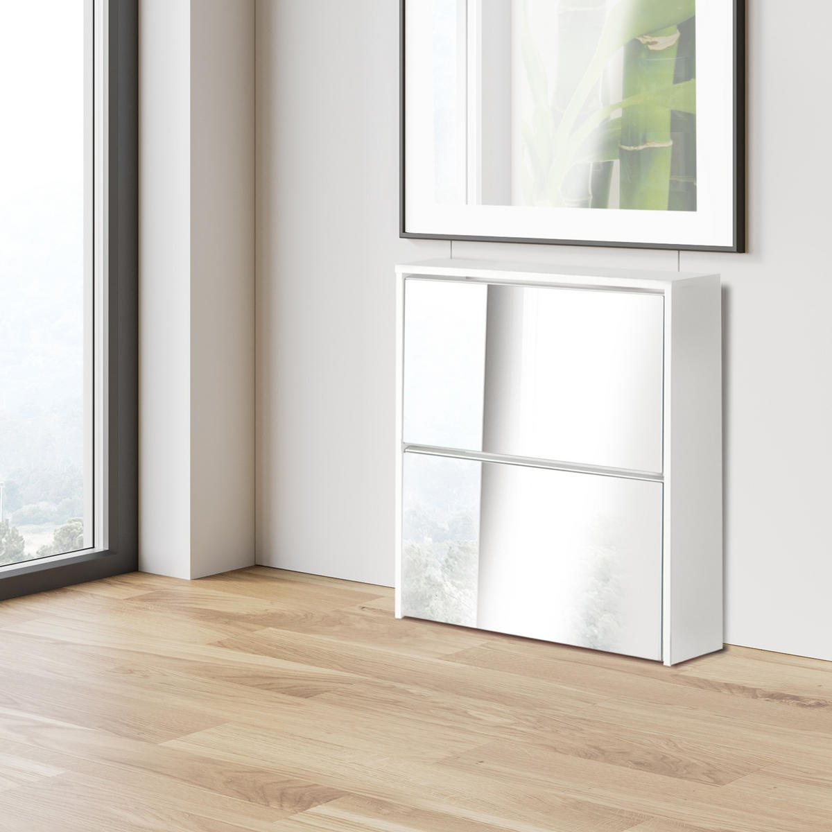 SCHUHSCHRANK mit Spiegel - Weiß, Holzwerkstoff (17/67/63cm) - ML-DESIGN