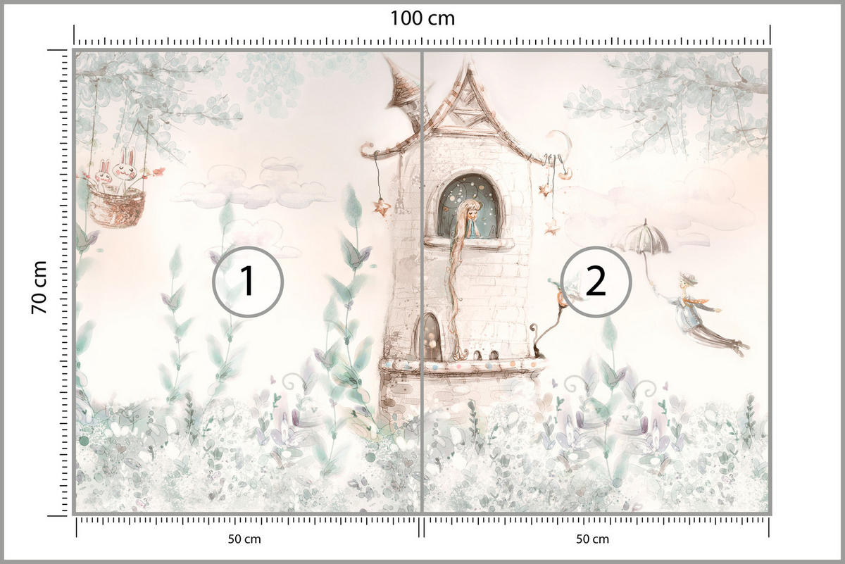 FOTOTAPETE für Kinderzimmer Die Prinzessin im Turm Märchen Pflanzen 100x70 - Beige, Papier (100/70cm) - Muralo