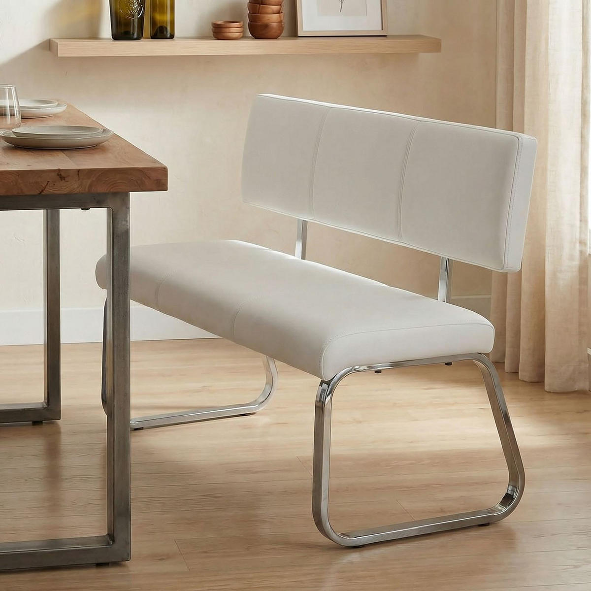 ESSZIMMERBANK VILAS - Chromfarben/Weiß, Textil (135/87/56cm) - IDIMEX