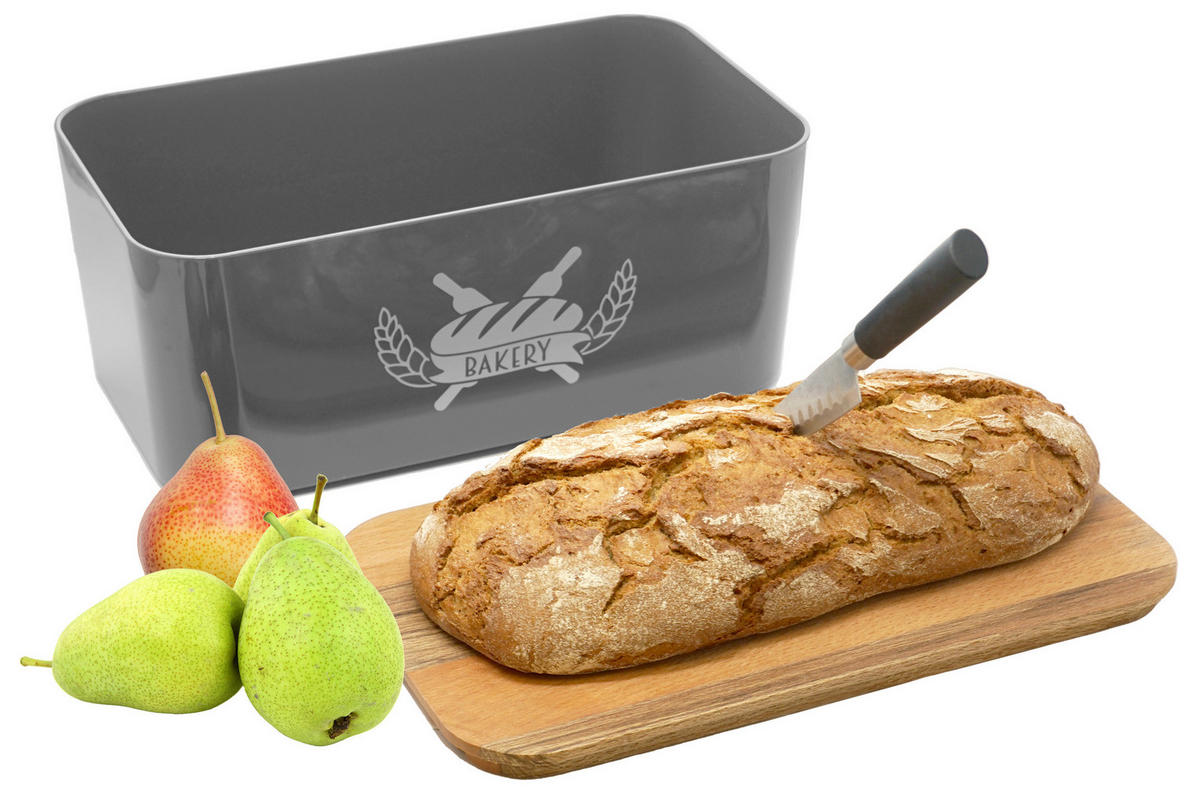 BROTKASTEN mit Bambus Schneidebrett grau - Grau, Kunststoff (15/22/36cm) - Lashuma