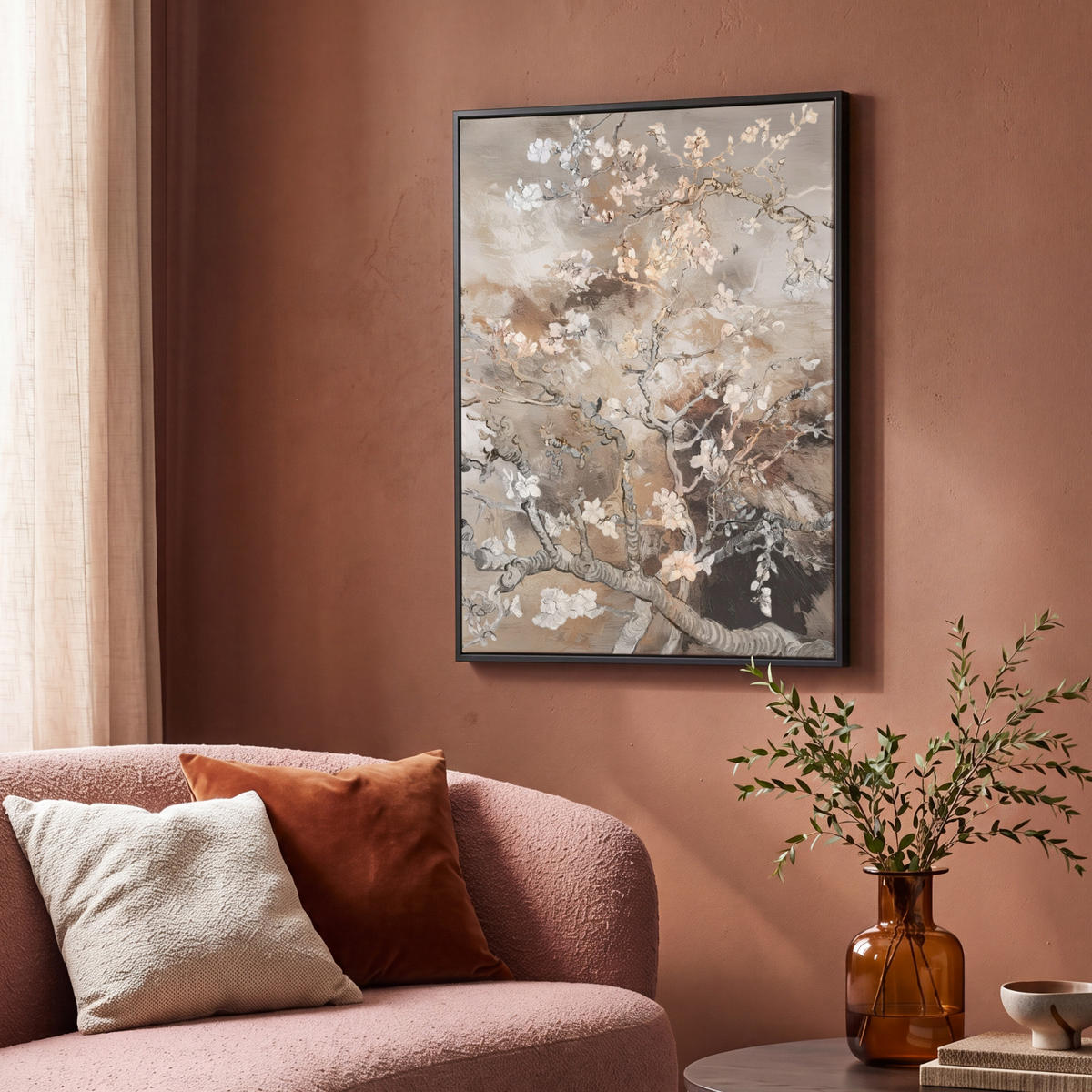 LEINWAND Bilder mit Rahmen - Mandelblüte - Kunst - Van Gogh - Beige - Abstrakt - 70x100 - Braun, Textil (70/100cm) - MuchoWow