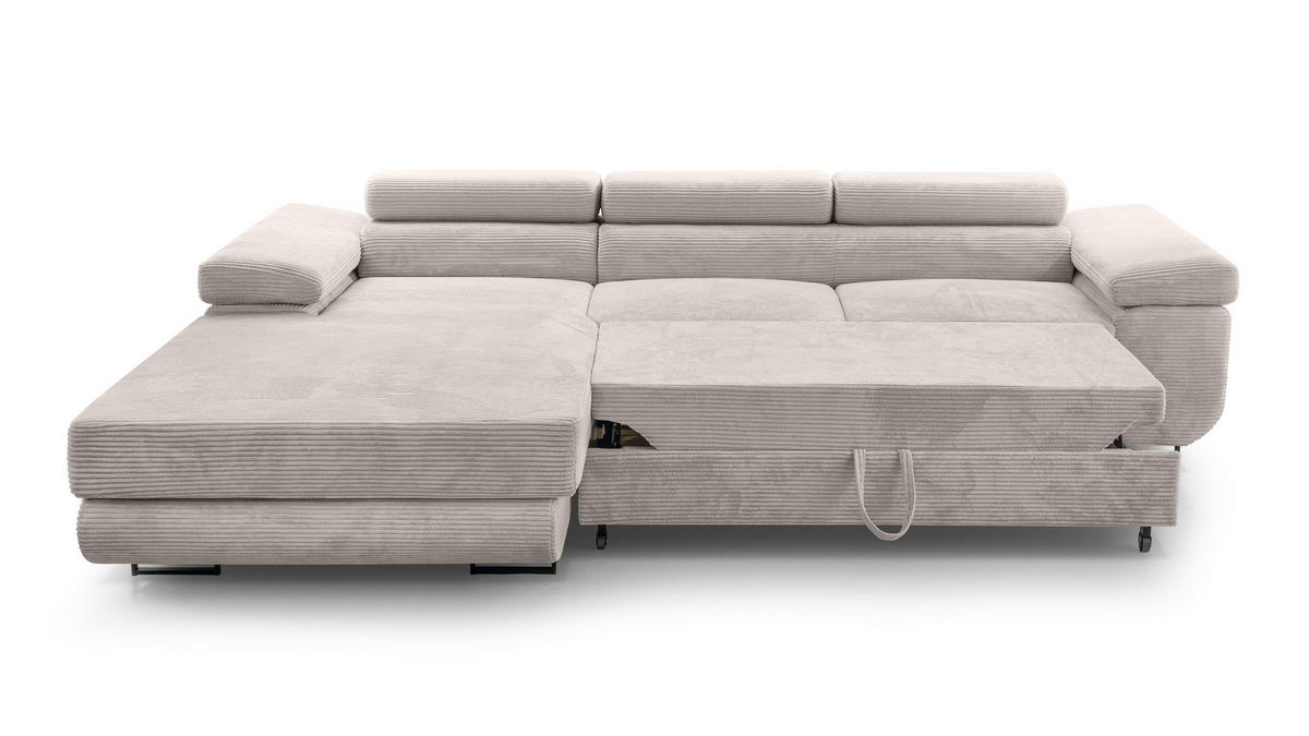 ECKSOFA L Form Arborio Zartweiß 280/203/90 cm Links mit Schlaffunktion - Creme/Schwarz, Textil/Metall (203/280cm) - AX Living