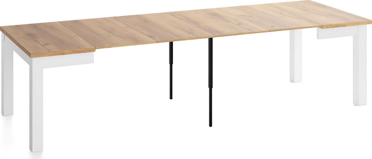 ESSTISCH Toren Weiß ausziehbar verlängerbar quadratisch, Eiche Braun 100-300/100/76.5 cm - Eiche Wotan/Weiß, Holz/Holzwerkstoff (100/100/77cm) - WFL GROUP