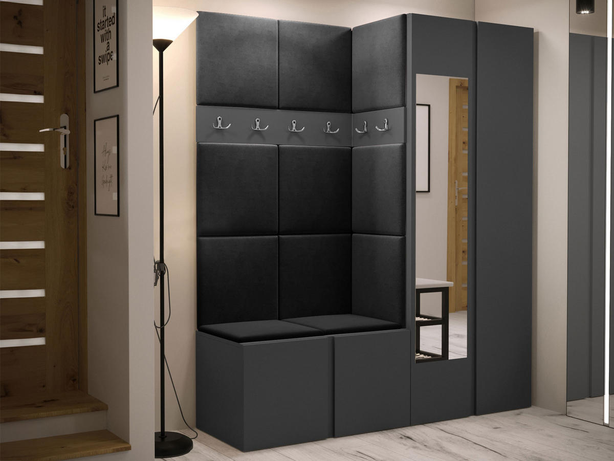 GARDEROBEN-SET Orion XII - Anthrazit/Graphitfarben, Holzwerkstoff/Kunststoff (158/186/46cm) - MIRJAN24