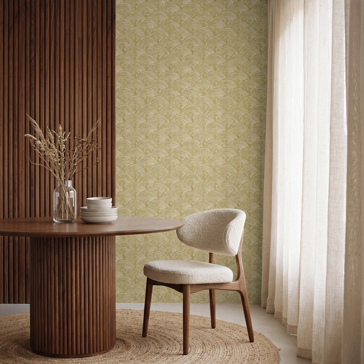 TAPETE - Fächer - Geometrisch - Grün - 120x240 cm - Goldfarben, Papier (120/240cm) - OnlyWow