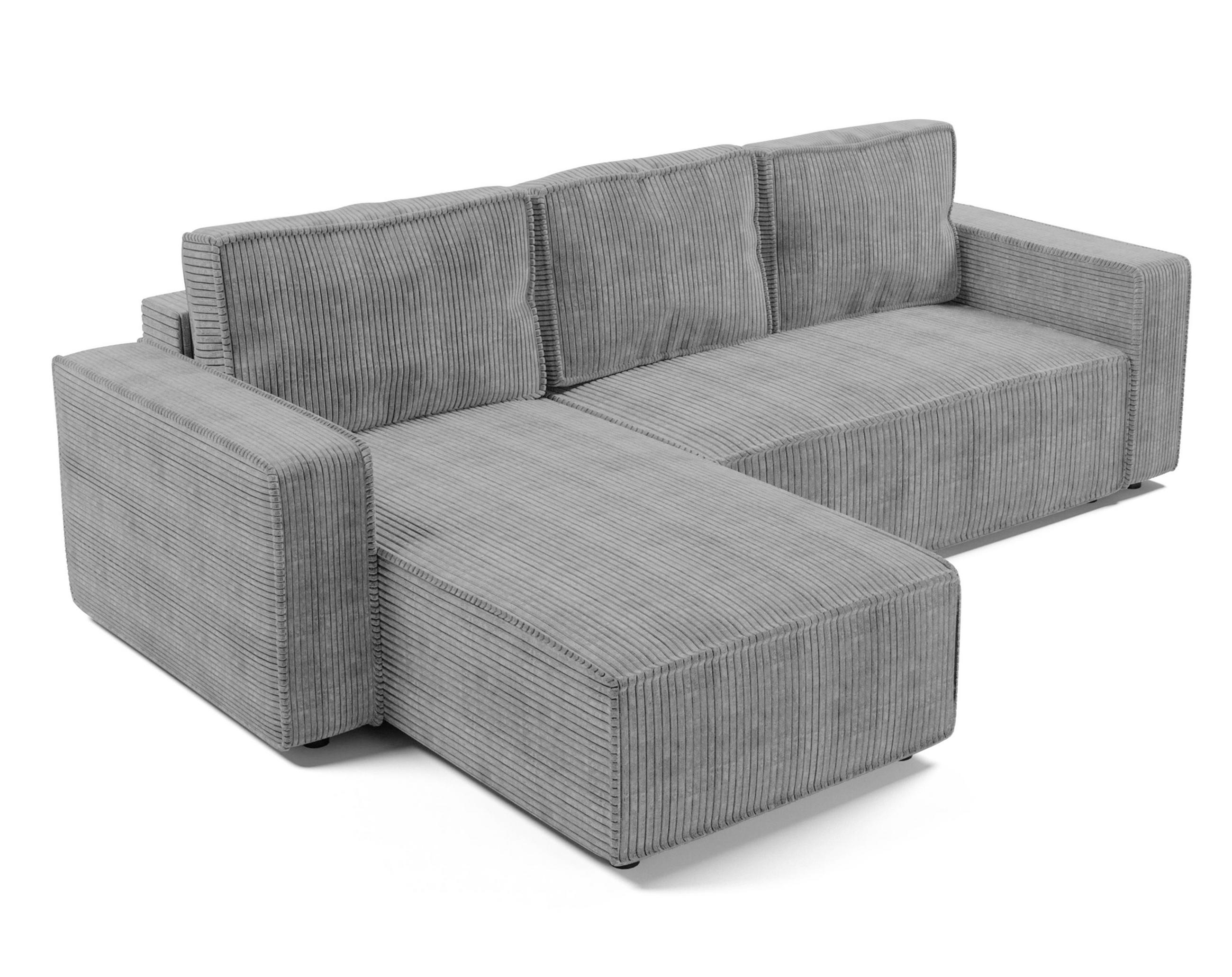 ECKSOFA L Form Aydin Hellgrau 258/169/85 cm Cord Universal mit Schlaffunktion - Hellgrau/Schwarz, Kunststoff/Textil (258/169cm) - AX Living