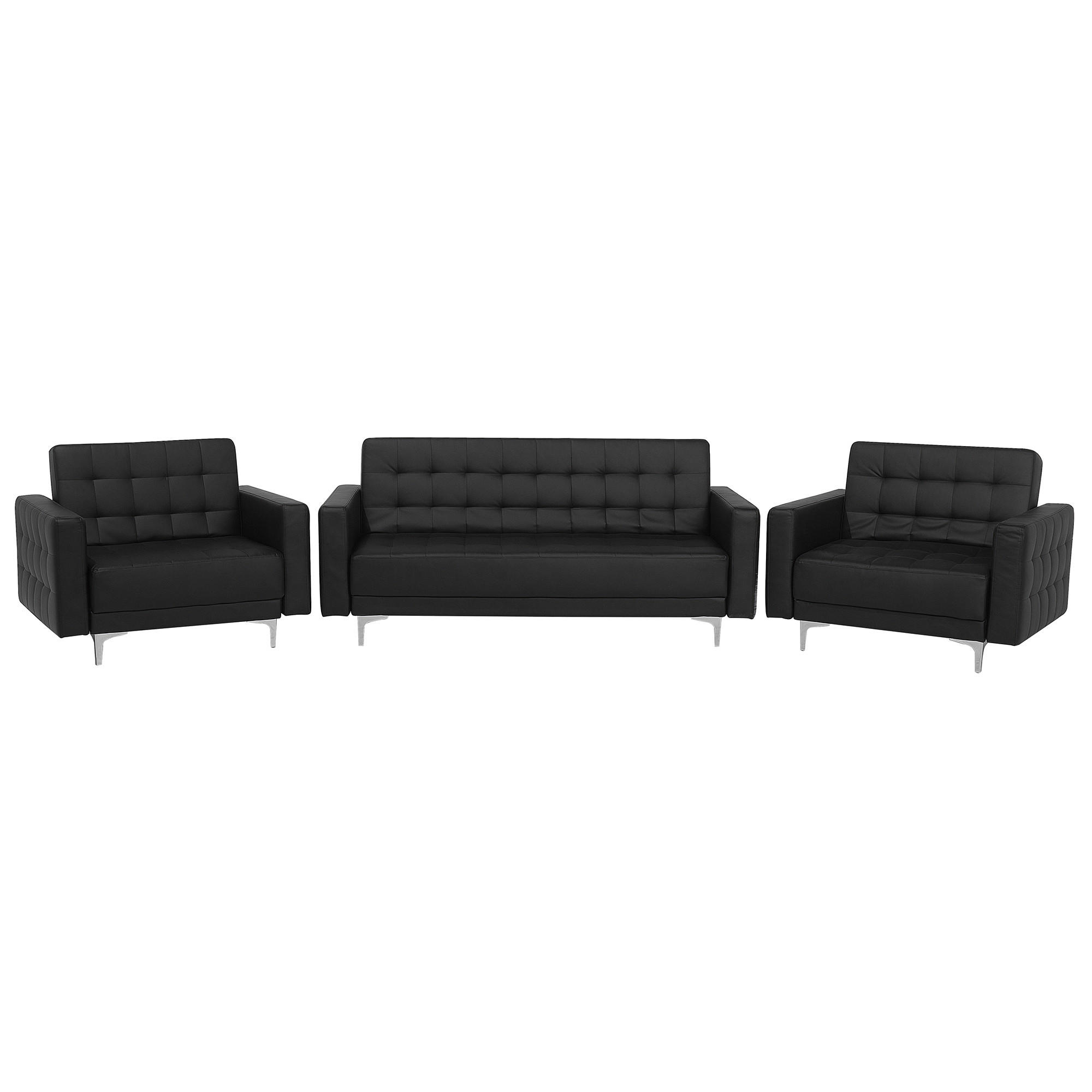 5-SITZER SOFA SET Kunstleder Schwarz Aberdeen - Schwarz, Kunststoff/Textil (186/83/88cm) - Beliani