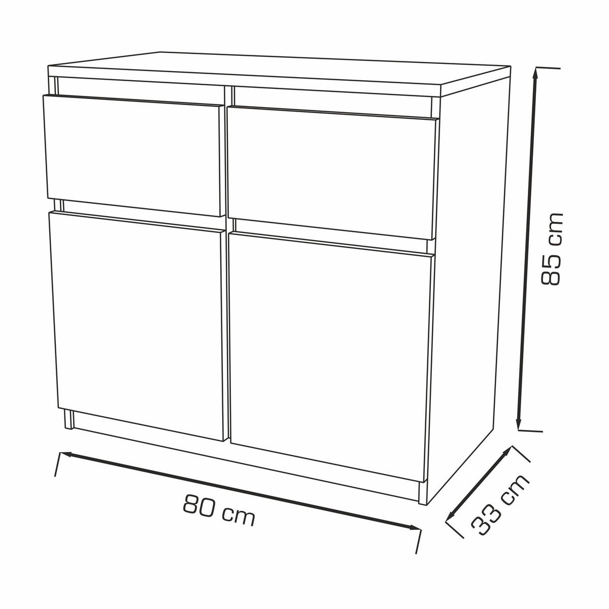 KOMMODE MERAVIGLIA 80/85/33 cm mit 2 Schubladen 2 Türen Sonoma Eiche - Sonoma Eiche, Holzwerkstoff (80/85/33cm) - MASSENO