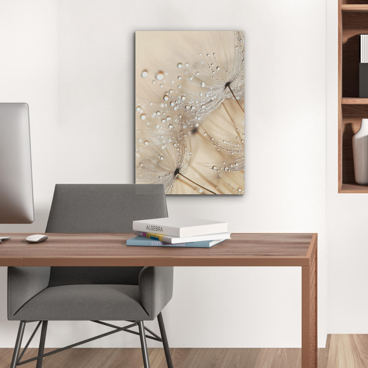 AKUSTIKBILD Löwenzahn - Abstrakt - Natur - Beige Kunstdruck Schlafzimmer 50x70 cm - Braun, Kunststoff (50/70/0.9cm) - MuchoWow