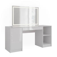 SCHMINKTISCH Sherry Weiß/Weiß Hochglanz 158.2 cm mit LED-Spiegel - Weiß Hochglanz, Holzwerkstoff (158.2/76/50.1cm) - Vicco