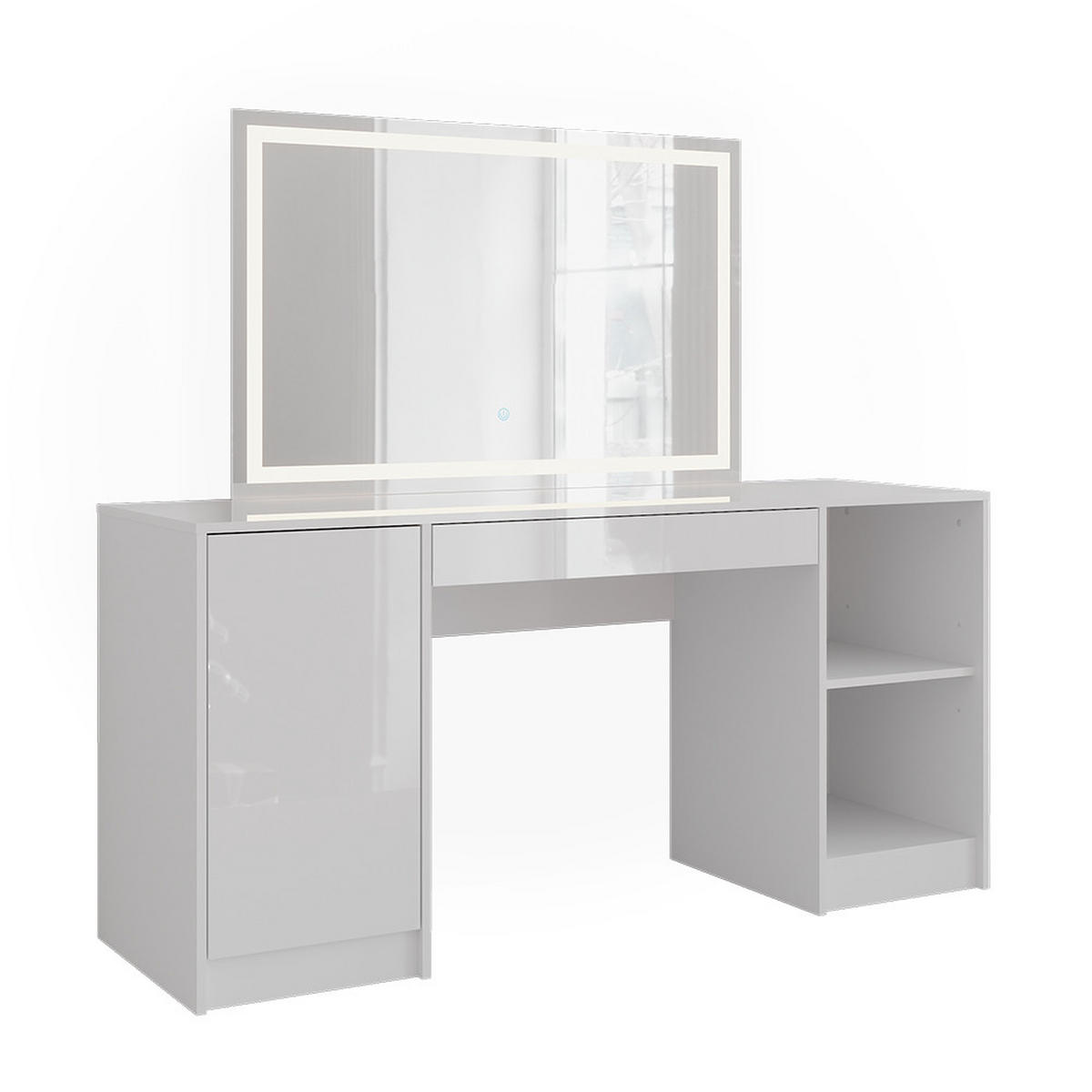 SCHMINKTISCH Sherry Weiß/Weiß Hochglanz 158.2 cm mit LED-Spiegel - Weiß Hochglanz, Holzwerkstoff (158.2/76/50.1cm) - Vicco