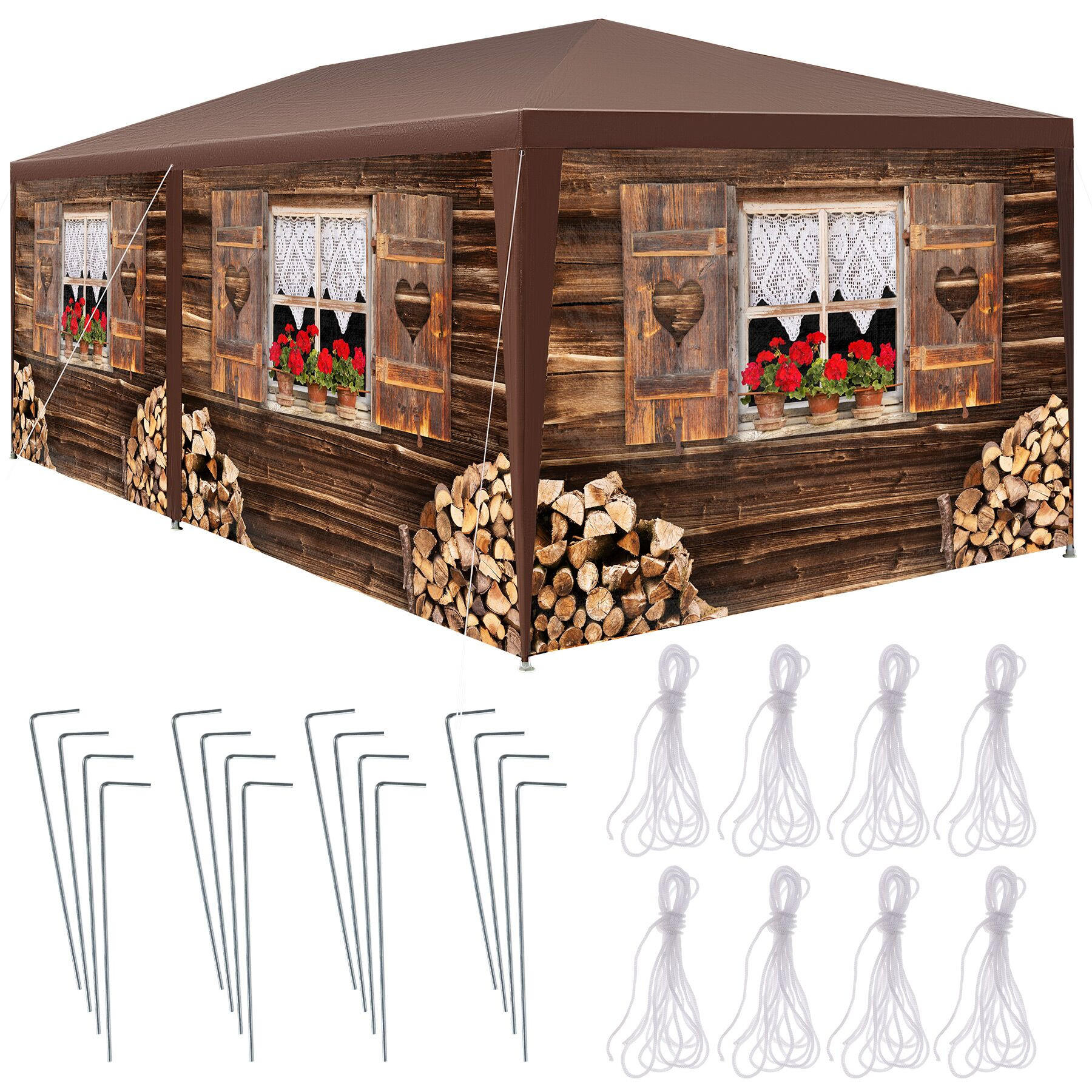 PAVILLON Almchalet,wasserdicht,braun - Braun, Kunststoff (300/250/600cm) - tectake