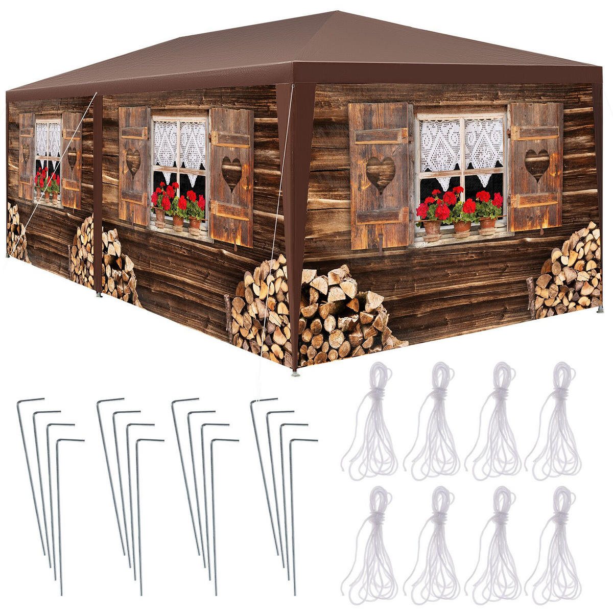 PAVILLON Almchalet,wasserdicht,braun - Braun, Kunststoff (300/250/600cm) - tectake