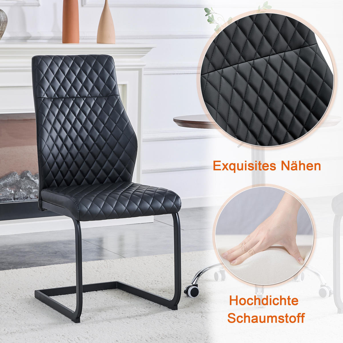 ESSGRUPPE DE-39408 3-teilig, mit 2 Stühlen und Rautenmuster Schwarz - Schwarz, Holzwerkstoff (60/72/60cm) - ComfortXL