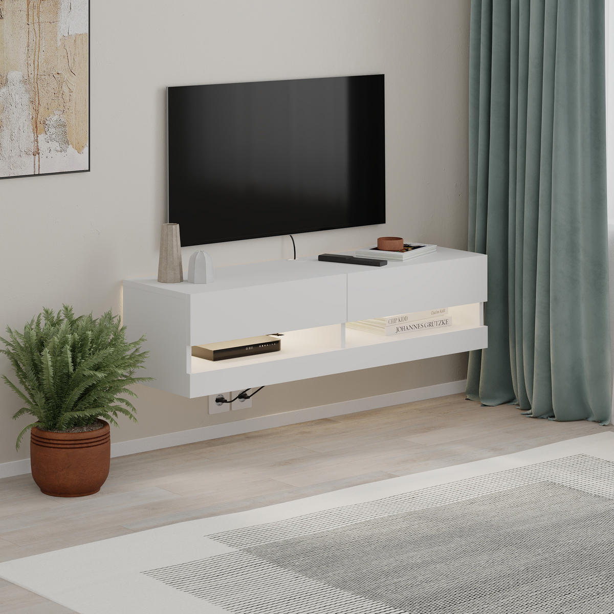 TV-LOWBOARD Moon Weiß 120/33,8/30 cm - Weiß, Holzwerkstoff (120/30/33.8cm) - Decortie