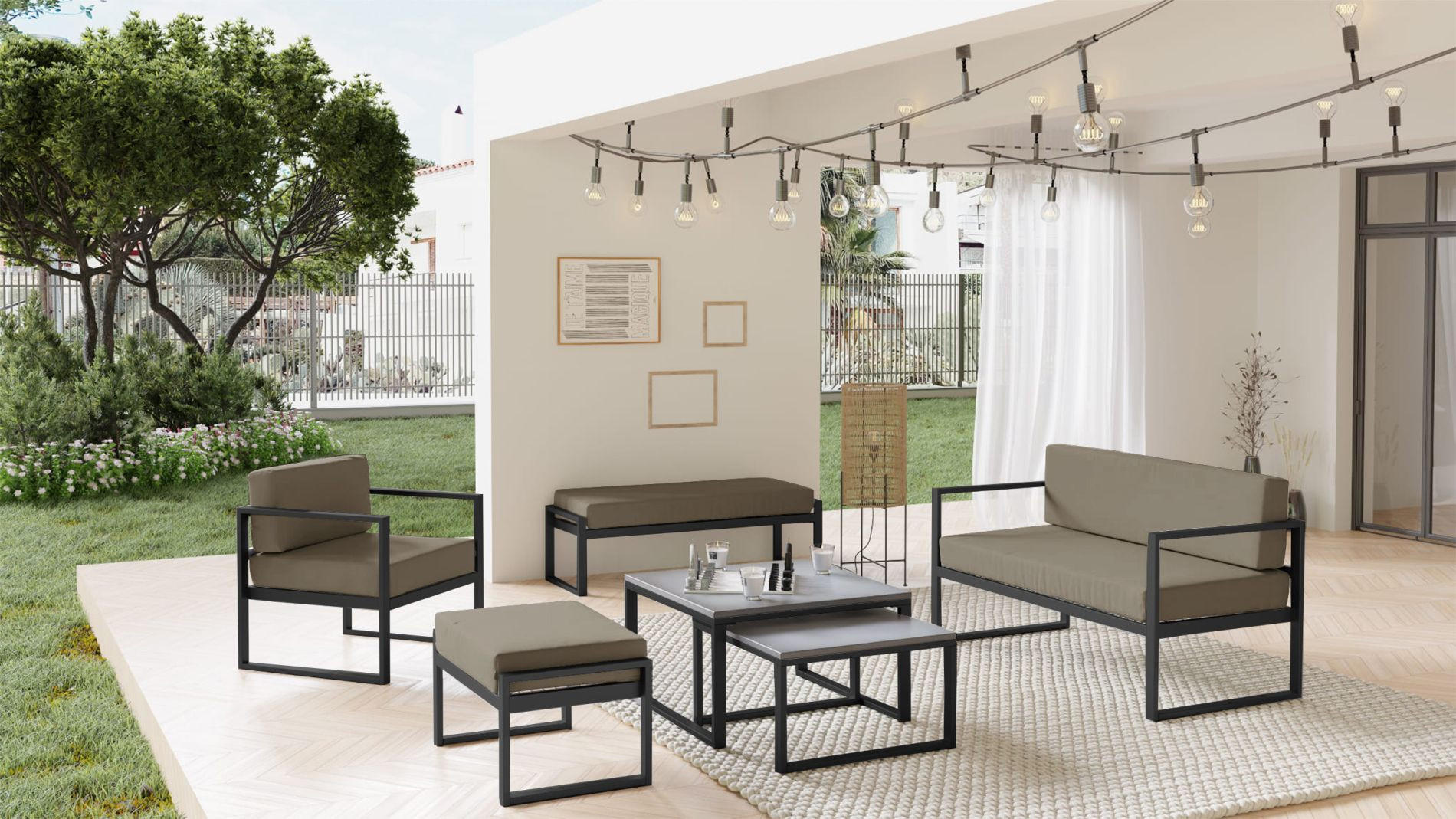 GARTEN-SOFADYWILLY Hellraun/Schwarz - Hellbraun, Textil (128/72/65cm) - Selsey