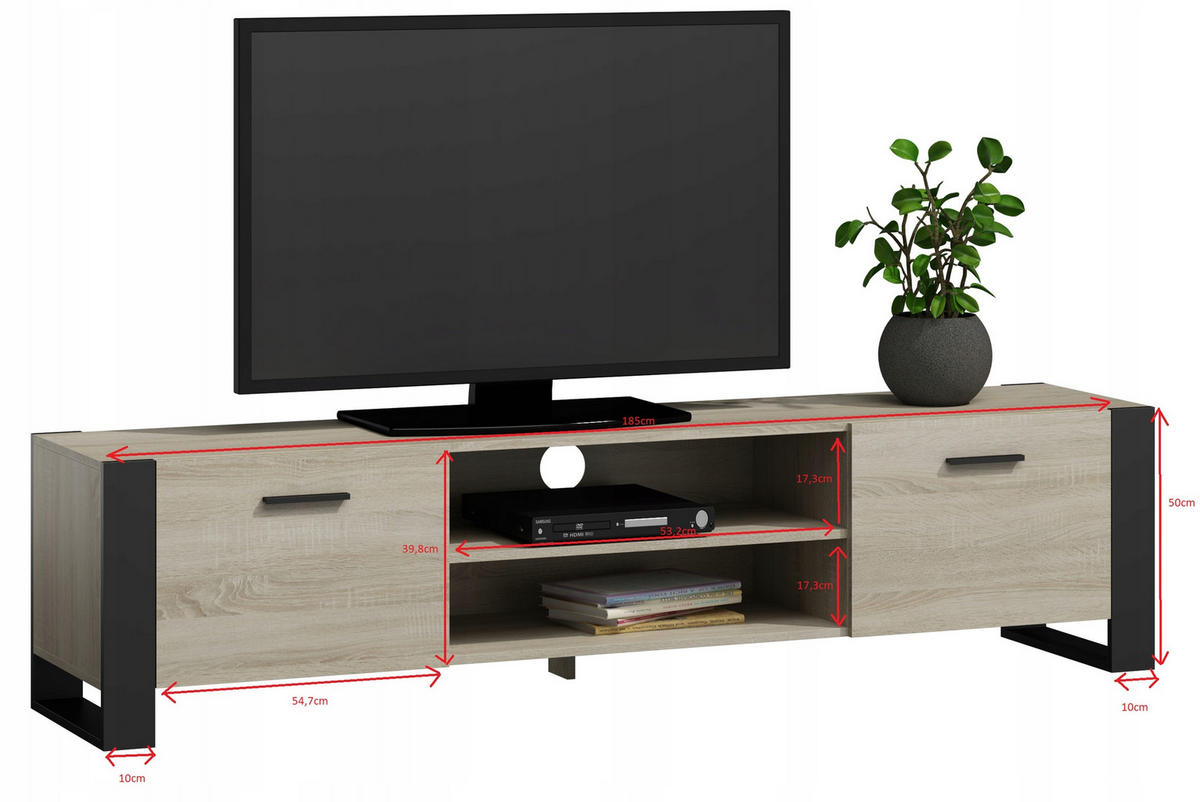 FERNSEHKOMMODE ALBA Sonoma Eiche 185/43,6/50 cm - Sonoma Eiche, Holzwerkstoff (185/50/43.6cm) - Matkam Möbel