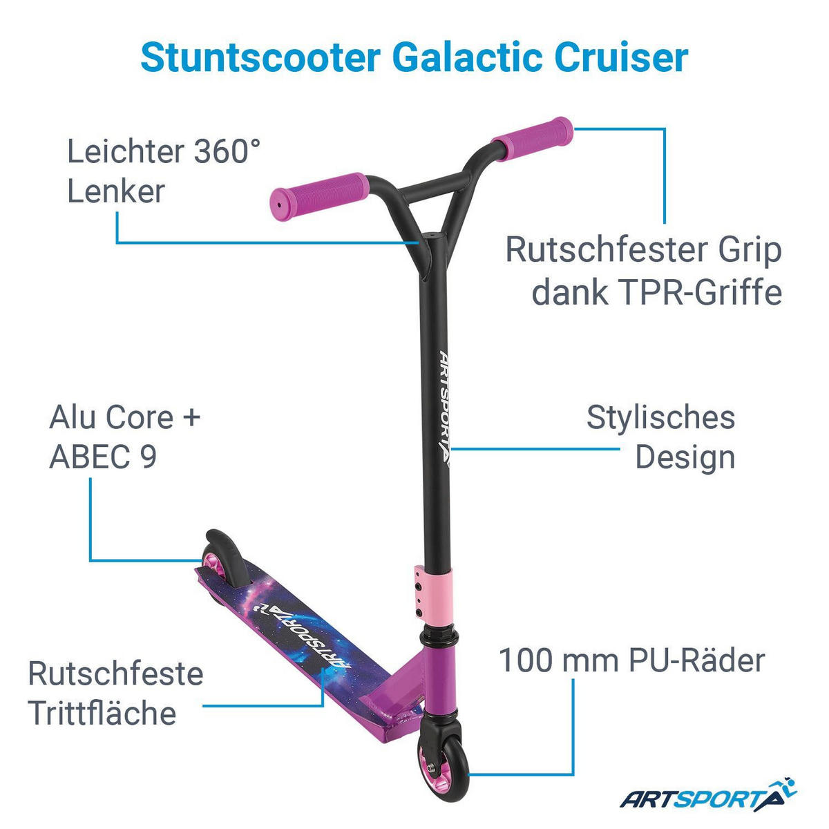 STUNTSCOOTER Galactic Cruiser - Rosa, Metall (66/47/84cm) - Artsport